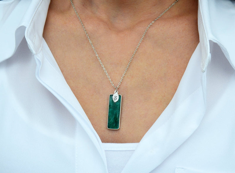 Emerald Necklace, May Birthstone Necklace, Bar Necklace, Sterling Silver or 18 K Gold, Personalized Necklace, Bridesmaid Gift, Mom Necklace