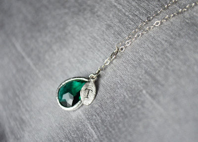 Emerald Necklace, May Birthstone Necklace, Bridesmaid Gift, Mom Birthstone Necklace, Initial Necklace, Mom Gift, Grandma Necklace