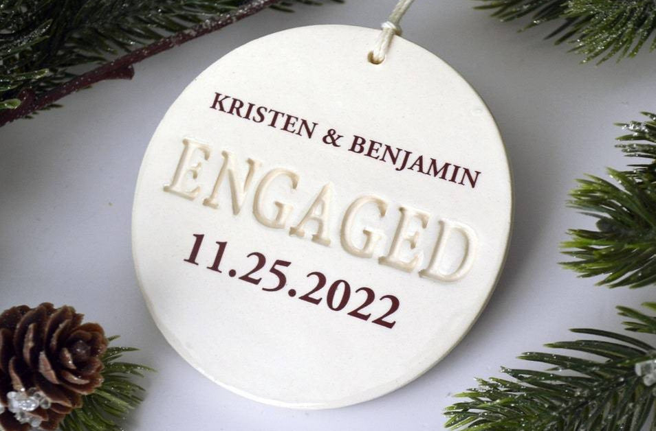 Engagement Ornament - Personalized With Names and Date - Engagement Gift or Christmas Gift, Custom Christmas Engaged Ornament