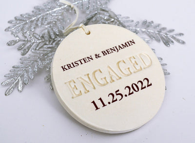 Engagement Ornament - Personalized With Names and Date - Engagement Gift or Christmas Gift, Custom Christmas Engaged Ornament