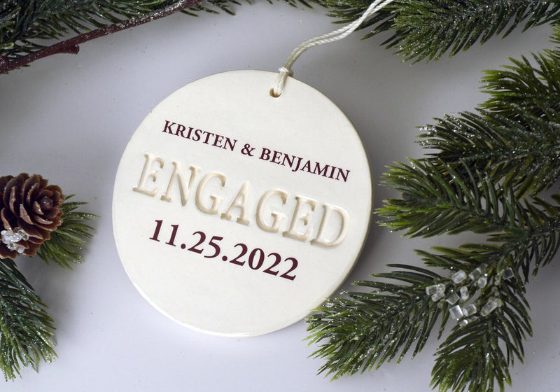 Engagement Ornament - Personalized With Names and Date - Engagement Gift or Christmas Gift, Custom Christmas Engaged Ornament