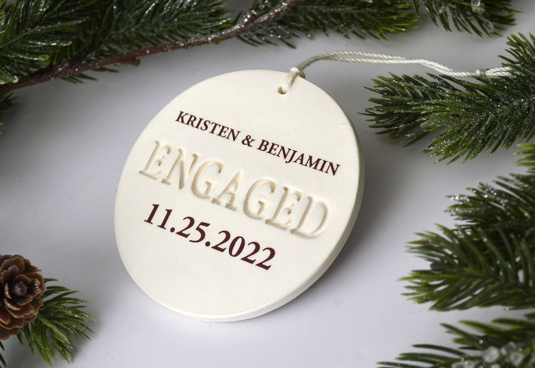 Engagement Ornament - Personalized With Names and Date - Engagement Gift or Christmas Gift, Custom Christmas Engaged Ornament