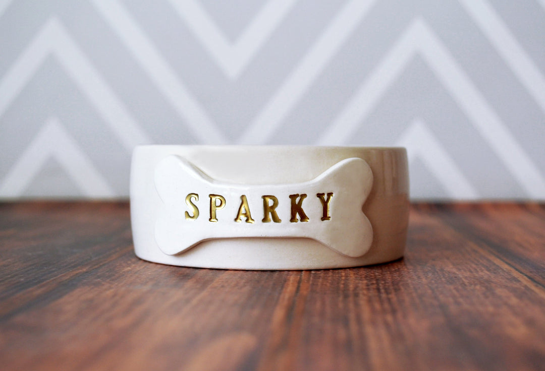 Extra Small Dog Bowl (3 ¾" dia.), Puppy Bowl, Personalized Dog Dish w/ Name or Paw Print - Ceramic