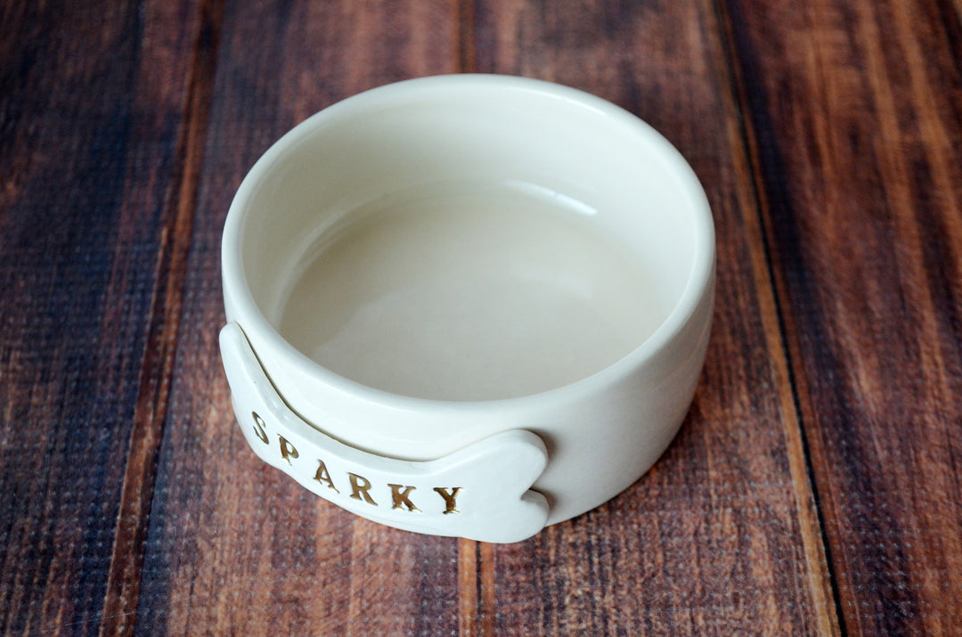 Extra Small Dog Bowl (3 ¾" dia.), Puppy Bowl, Personalized Dog Dish w/ Name or Paw Print - Ceramic