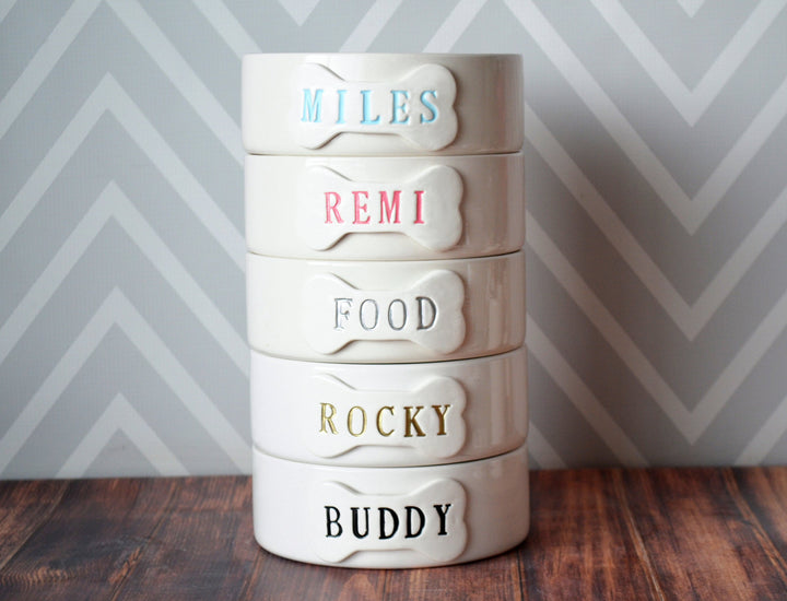 Extra Small Dog Bowl (3 ¾" dia.), Puppy Bowl, Personalized Dog Dish w/ Name or Paw Print - Ceramic