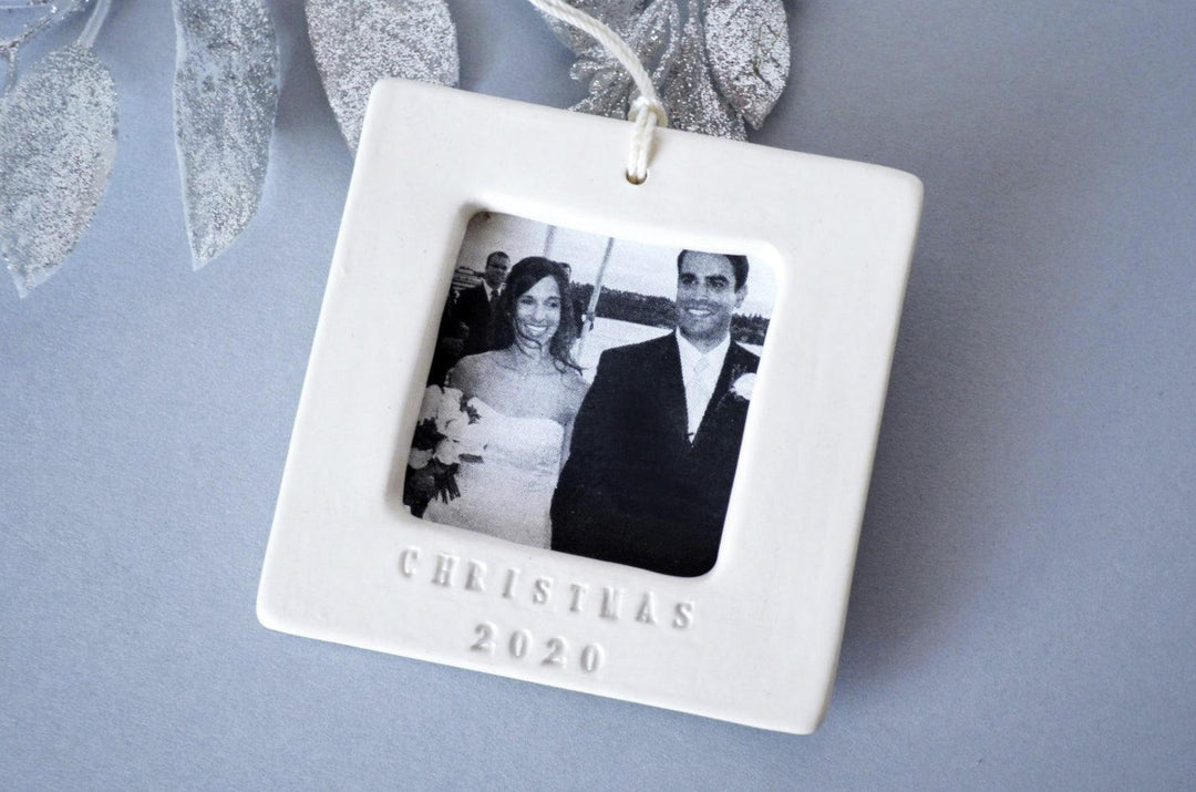 Personalized First Christmas Ornament 2024 - Square Picture Frame with Custom Text