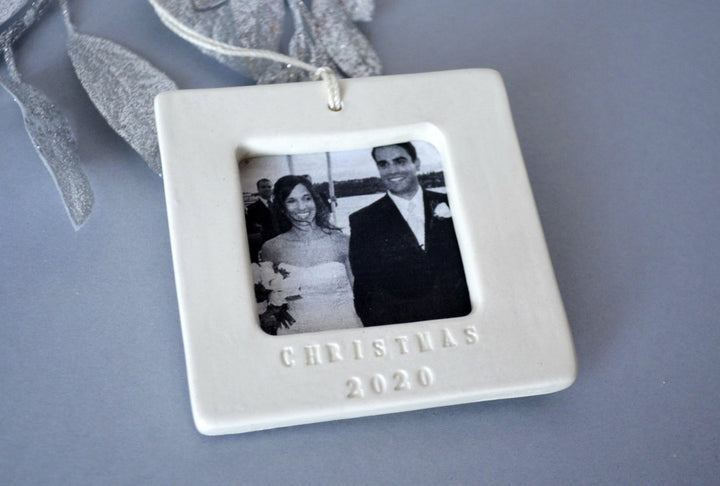 Personalized First Christmas Ornament 2024 - Square Picture Frame with Custom Text