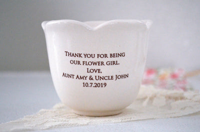 Personalized Flower Keepsake Cup With Heart Necklace -Gift for Flower Girl
