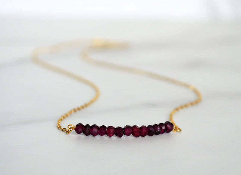 Garnet Birthstone Necklace, Garnet Beaded Bar Necklace, January Necklace, Bridesmaid Gift, Mom Necklace, January Birthday Gift for Her