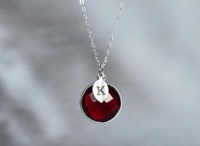 Garnet Necklace, January Birthstone Necklace, Sterling Silver or 18K Gold, Round Personalized Necklace, Bridesmaid Gift, Mom Necklace