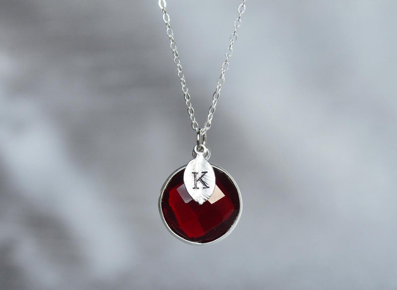 Garnet Necklace, January Birthstone Necklace, Sterling Silver or 18K Gold, Round Personalized Necklace, Bridesmaid Gift, Mom Necklace