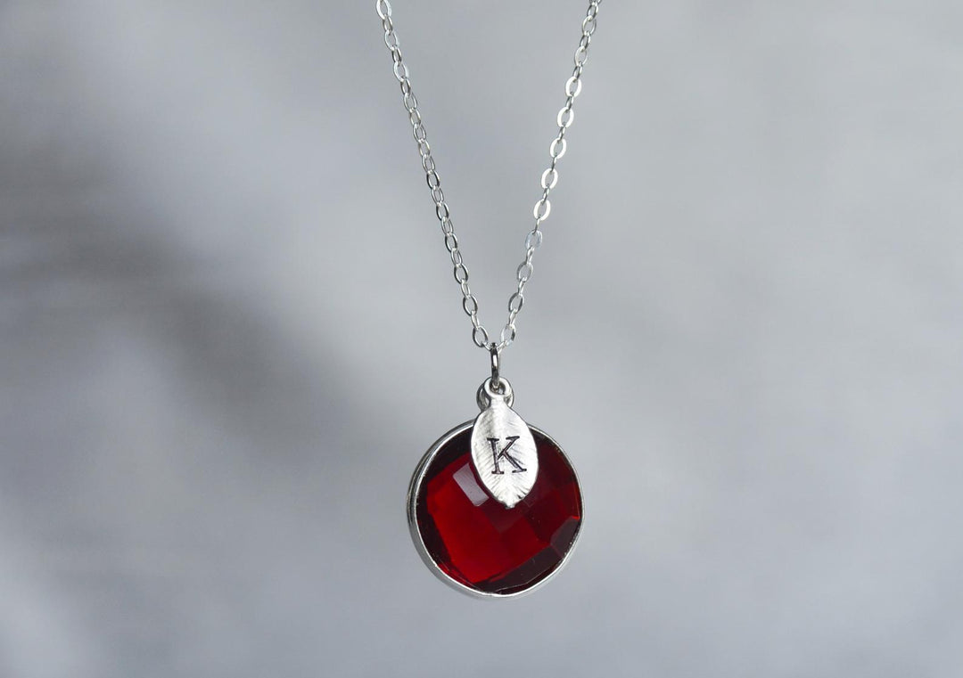Garnet Necklace, January Birthstone Necklace, Sterling Silver or 18K Gold, Round Personalized Necklace, Bridesmaid Gift, Mom Necklace