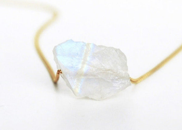 Genuine Moonstone Necklace, June Birthstone Necklace, Raw Moonstone Jewelry, Layering Necklace, Boho Necklace, Healing Crystals