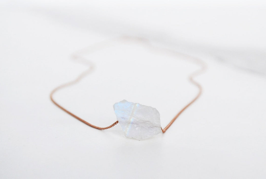Genuine Moonstone Necklace, June Birthstone Necklace, Raw Moonstone Jewelry, Layering Necklace, Boho Necklace, Healing Crystals