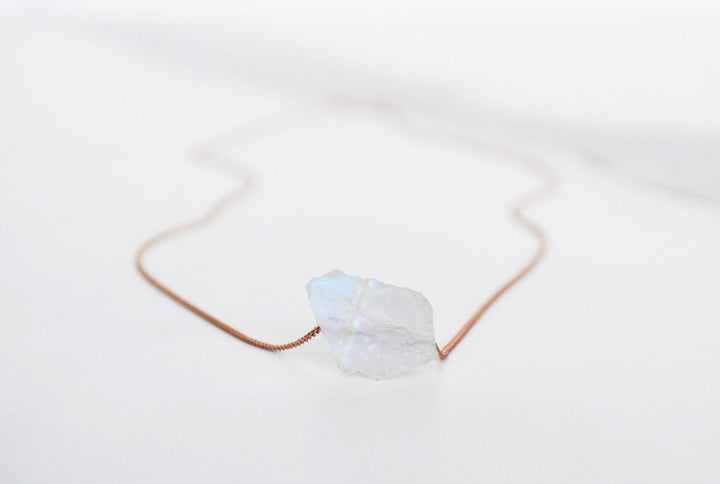 Genuine Moonstone Necklace, June Birthstone Necklace, Raw Moonstone Jewelry, Layering Necklace, Boho Necklace, Healing Crystals