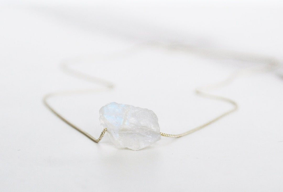Genuine Moonstone Necklace, June Birthstone Necklace, Raw Moonstone Jewelry, Layering Necklace, Boho Necklace, Healing Crystals