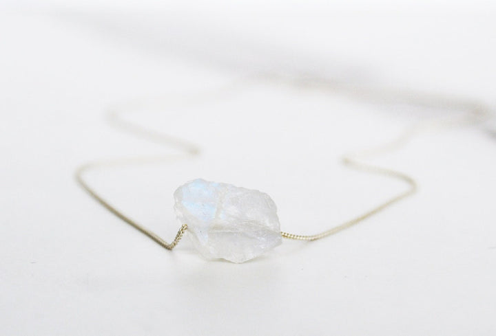 Genuine Moonstone Necklace, June Birthstone Necklace, Raw Moonstone Jewelry, Layering Necklace, Boho Necklace, Healing Crystals