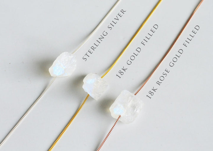 Genuine Moonstone Necklace, June Birthstone Necklace, Raw Moonstone Jewelry, Layering Necklace, Boho Necklace, Healing Crystals