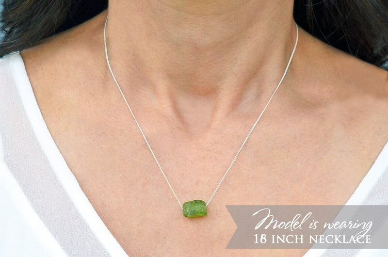 Genuine Peridot Raw Stone Necklace, August Birthstone Necklace, Layering Necklace, Healing Crystal Necklace, Friend Gift, Boho Necklace