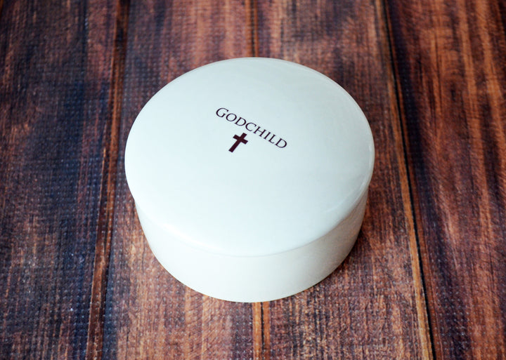 Godchild Gift, Goddaughter Gift, Godson Gift, Gift for Godchild - READY TO SHIP - Round Keepsake Box