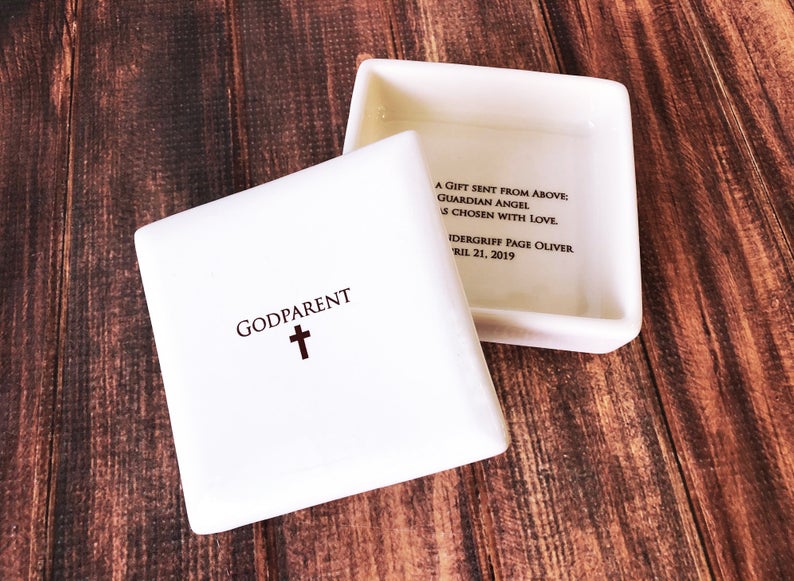 Godparent Gift for Baptism, Godparent Present, Godparent Gift Idea, Godmother Gift , Godmother Present, Godparent gift - Square Keepsake Box