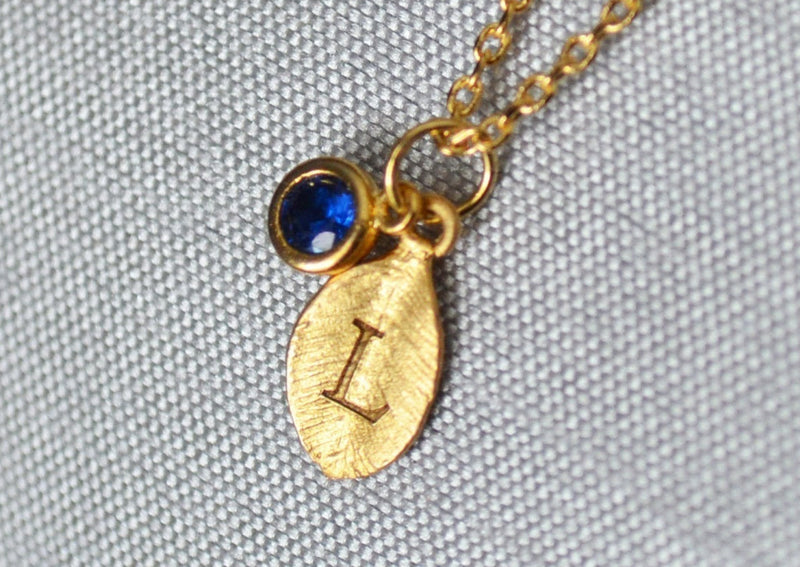 Gold Leaf Necklace, Birthstone Necklace, Mother&