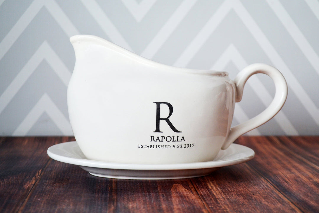 Gravy Boat with Saucer, Marriage Gifts - Personalized with Name and Date