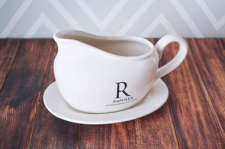 Gravy Boat with Saucer, Marriage Gifts - Personalized with Name and Date