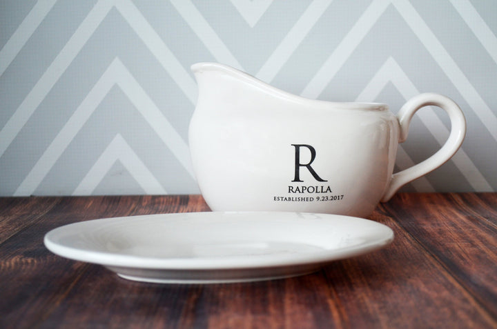 Gravy Boat with Saucer, Marriage Gifts - Personalized with Name and Date