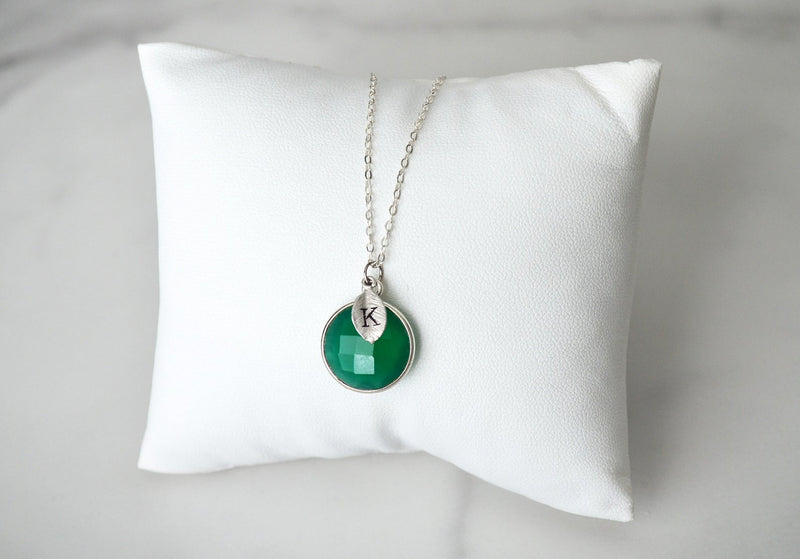 Green Onyx Necklace, May Birthstone Necklace, Bridesmaid Gift, 18K Gold or Sterling Silver, Gift for Wife, Personalized Round Necklace