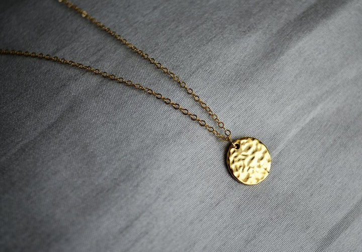 Hammered Circle Gold Pendant Necklace, Layering Necklace, Graduation Gift, Bridesmaid Gift, Friend Gift, Mom Gift, Gift for Her
