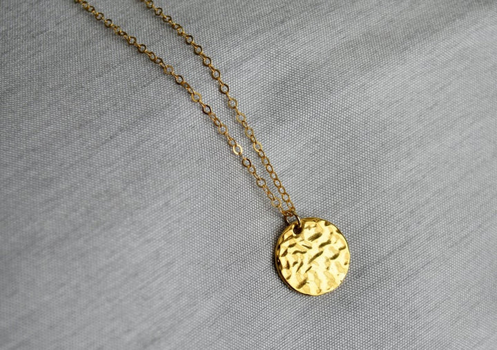 Hammered Circle Gold Pendant Necklace, Layering Necklace, Graduation Gift, Bridesmaid Gift, Friend Gift, Mom Gift, Gift for Her