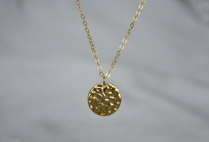 Hammered Circle Gold Pendant Necklace, Layering Necklace, Graduation Gift, Bridesmaid Gift, Friend Gift, Mom Gift, Gift for Her