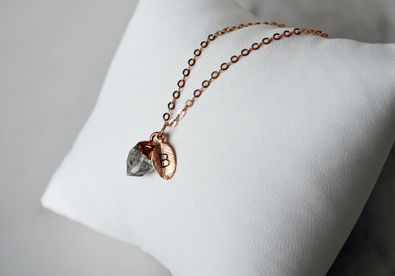 Herkimer Diamond Necklace, April Birthstone Necklace, Bridesmaid Gift, Layering Necklace. Dainty Raw Gemstone Necklace