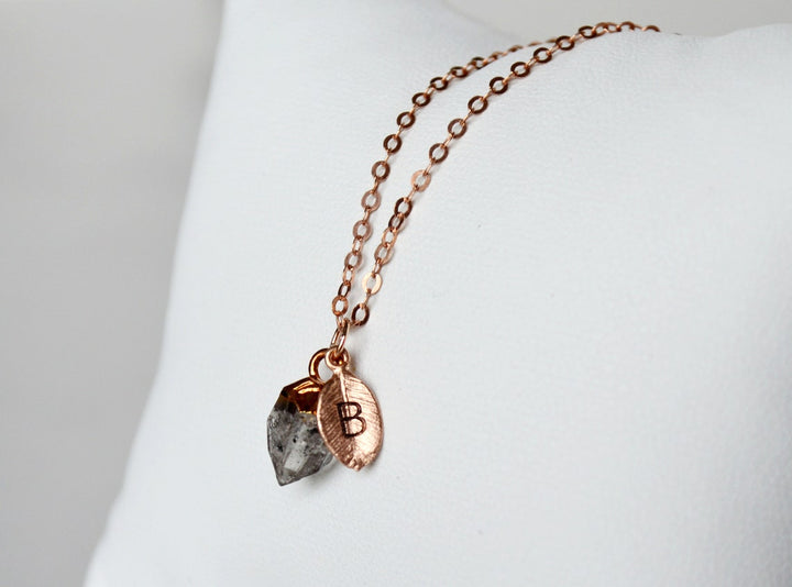 Herkimer Diamond Necklace, April Birthstone Necklace, Bridesmaid Gift, Layering Necklace. Dainty Raw Gemstone Necklace