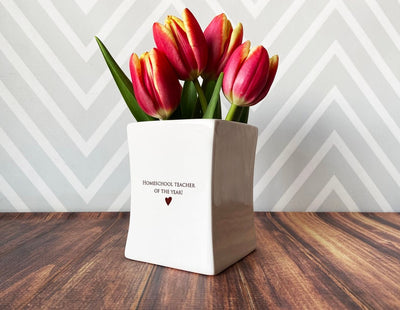 Homeschool Teacher of the Year Vase, Mother's Day Gift, Mom of the Year, Square Vase, Mother's Day Vase, Add Personalized Text