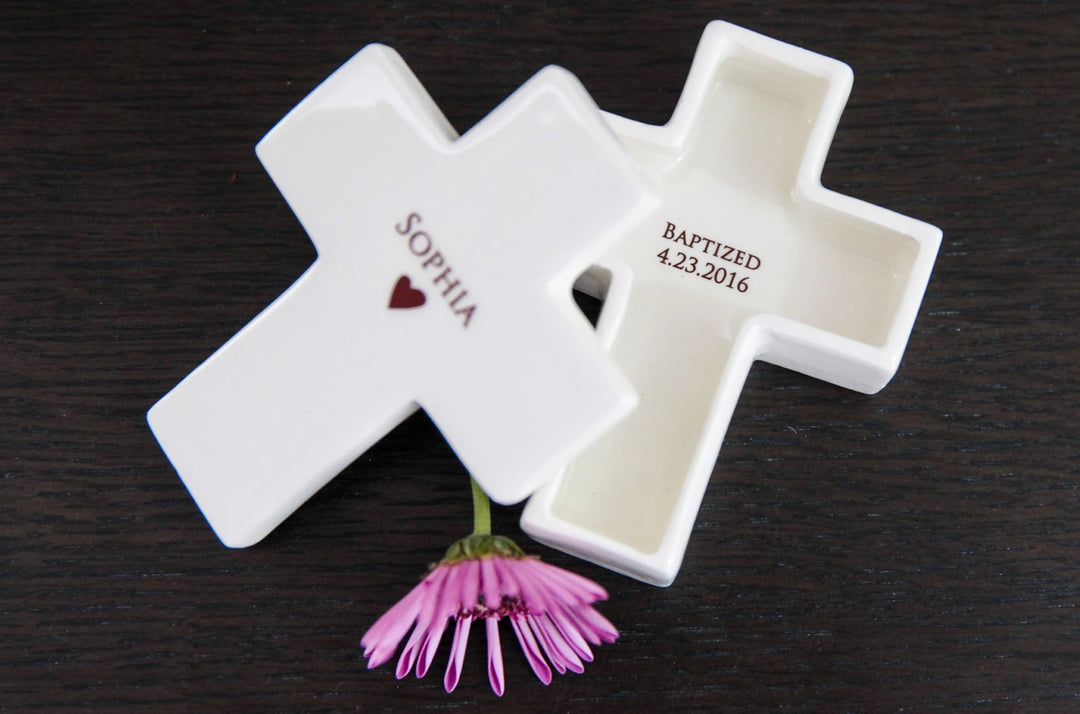 Baptism Gift, First Communion Gift or Confirmation Gift - Cross Keepsake Box