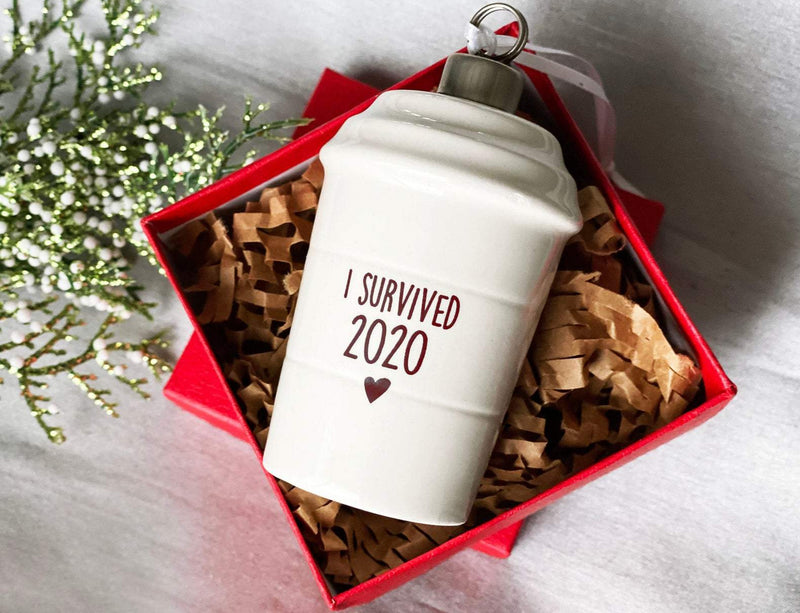 I Survived 2020 Christmas Ornament, COVID Ornament, Coffee Mug Ornament, Funny Christmas Ornament, Coffee Lover Gift - READY TO SHIP