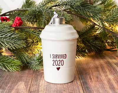 I Survived 2020 Christmas Ornament, COVID Ornament, Coffee Mug Ornament, Funny Christmas Ornament, Coffee Lover Gift - READY TO SHIP