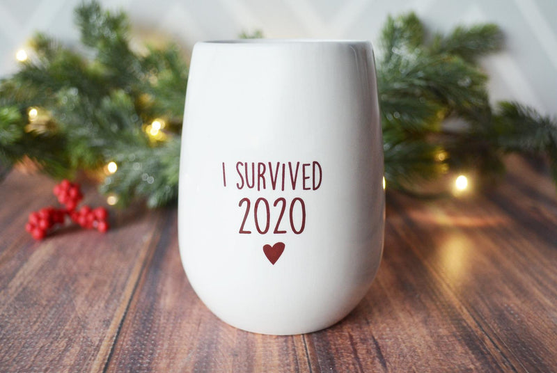 I Survived 2020 Stemless Wine Glass, Covid Gift, Wine Lover Gift, Funny Christmas Gift, Gifts for Her, Funny Wine Glass, Humorous Gift