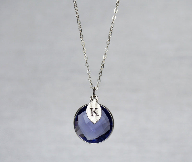 Iolite Necklace, September Birthstone Necklace, Sterling Silver, Round Personalized Necklace, Bridesmaid Gift, Mom Necklace