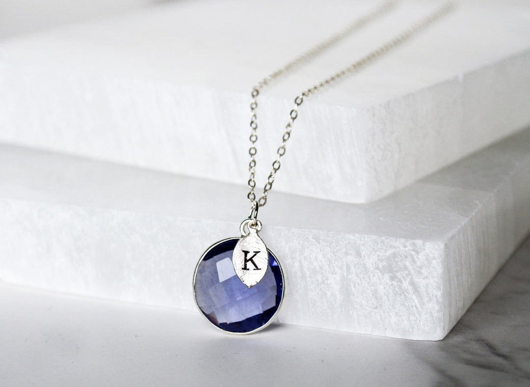 Iolite Necklace, September Birthstone Necklace, Sterling Silver, Round Personalized Necklace, Bridesmaid Gift, Mom Necklace