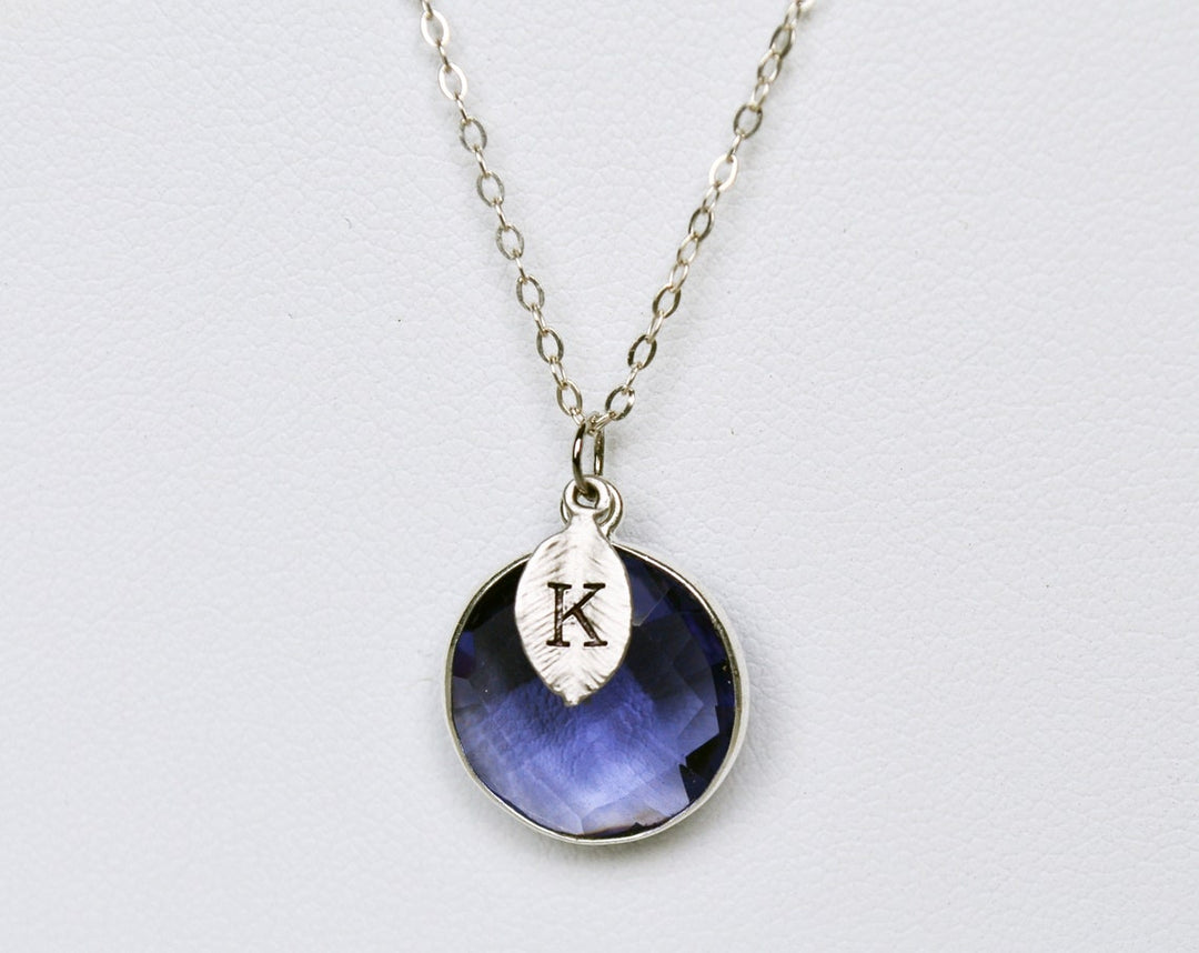 Iolite Necklace, September Birthstone Necklace, Sterling Silver, Round Personalized Necklace, Bridesmaid Gift, Mom Necklace