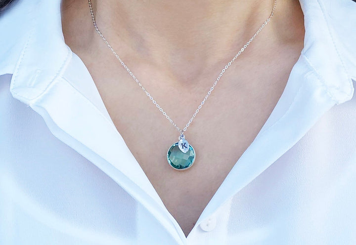 Iolite Necklace, September Birthstone Necklace, Sterling Silver, Round Personalized Necklace, Bridesmaid Gift, Mom Necklace