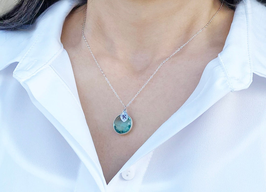 Iolite Necklace, September Birthstone Necklace, Sterling Silver, Round Personalized Necklace, Bridesmaid Gift, Mom Necklace