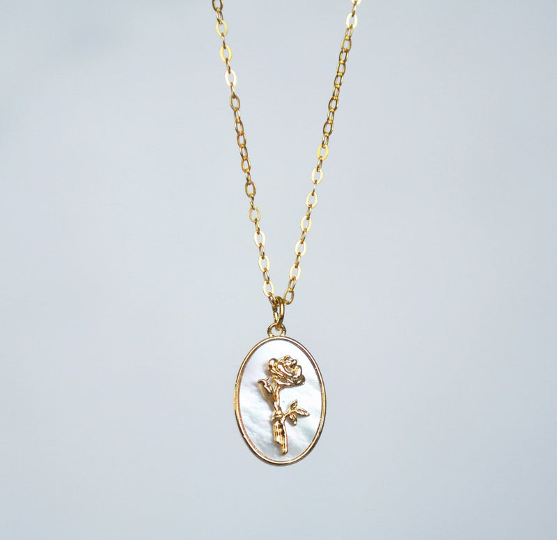June Birth Flower Necklace, Rose Birth Month Flower Necklace, Mom Necklace, Personalized Layering Necklace, Push Present