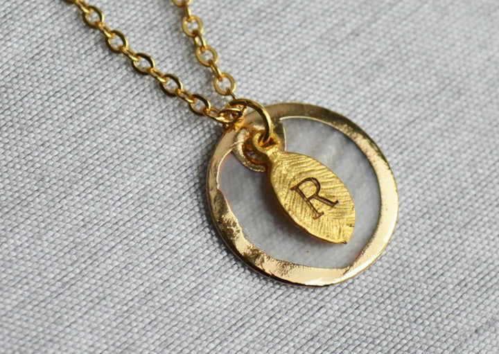 June Birthstone Necklace, Mother-of-pearl Necklace, Shell Pendant, Personalized Necklace, Bridesmaid Necklace, Initial Necklace