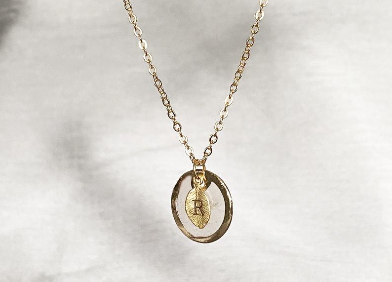 June Birthstone Necklace, Mother-of-pearl Necklace, Shell Pendant, Personalized Necklace, Bridesmaid Necklace, Initial Necklace