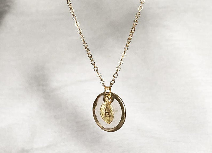 June Birthstone Necklace, Mother-of-pearl Necklace, Shell Pendant, Personalized Necklace, Bridesmaid Necklace, Initial Necklace