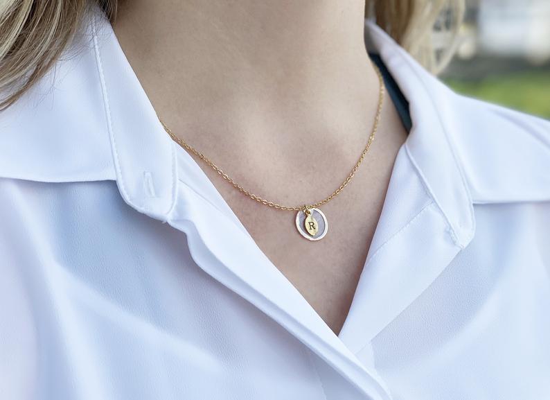 June Birthstone Necklace, Mother-of-pearl Necklace, Shell Pendant, Personalized Necklace, Bridesmaid Necklace, Initial Necklace